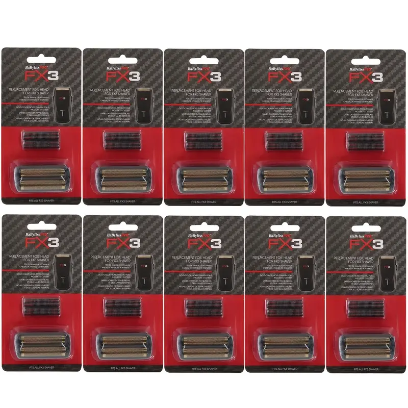 10x BaByliss Pro FX3 Replacement Foil Head for FX3 Shaver - Black #FXX3RFB