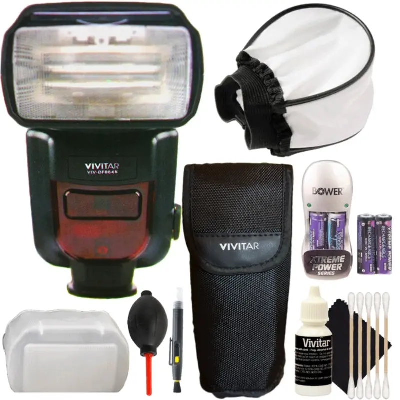 Vivitar DF-864 Speedlight Flash with Accessories for Nikon D3400, D5300 and D5499