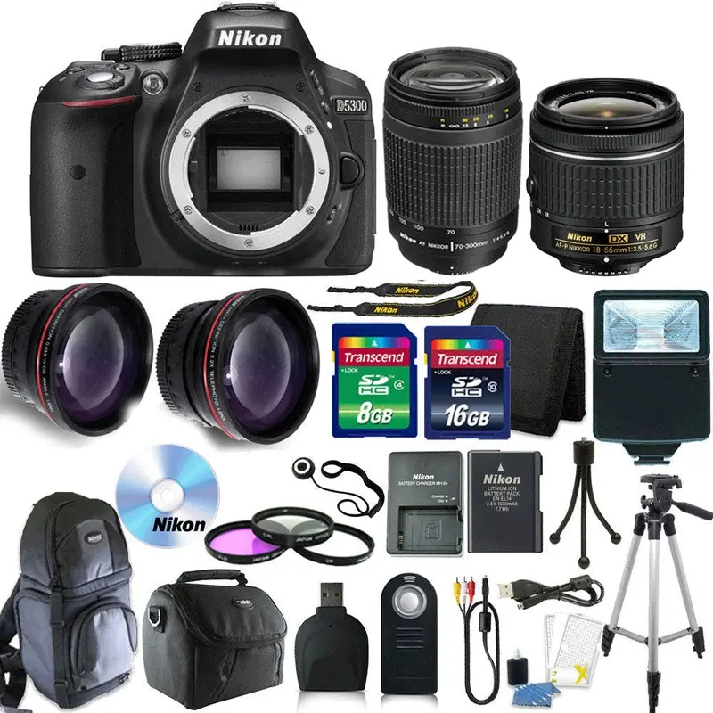 Nikon D5300 Digital SLR Camera with 18-55VR Lens, 70-300mm Lens and Great Value Kit