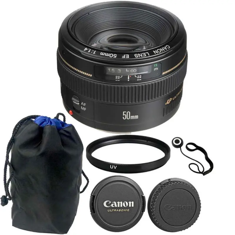 Canon EF 50mm f/1.4 USM Autofocus Lens + Accessory Bundle for Canon SLR Cameras