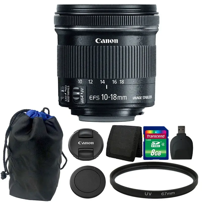 Canon EF-S 10-18mm f/4.5-5.6 IS STM Lens 8GB Accessory Kit for DSLR Camera