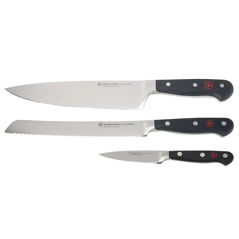 Wusthof Classic 3-Piece Knife Set  3.5" Paring, 8" Bread, and Chefs Knives