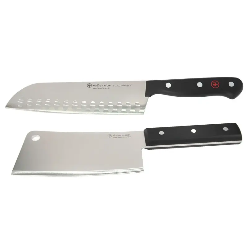 WSTHOF Classic 6" Cleaver Knive with Wusthof Gourmet 7" Hollow Edge Santoku Knife