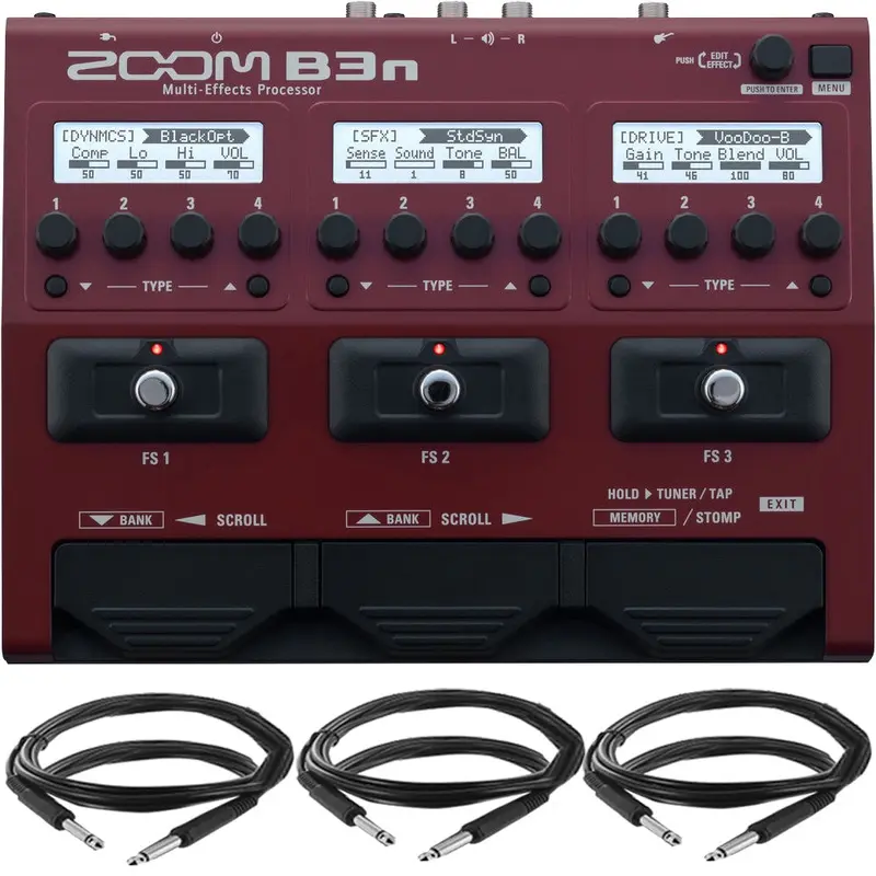 Zoom B3n Multi-Effects Processor for Bassists with Pig Hog Cable Accessory Kit