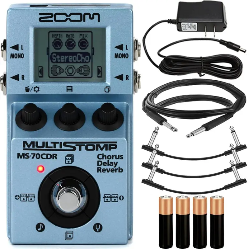 Zoom MS-70CDR Multi Stomp Guitar Effect Pedal + Pig Hog Instrument Cable Accessory Kit