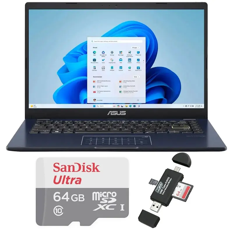 ASUS 14" FHD Laptop - Intel Pentium N6000 with 64GB Memory Card and Card Reader