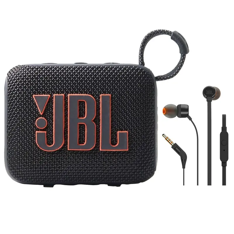 JBL Go 4 Portable Bluetooth Speaker (Black) with JBL T110 in Ear Headphones