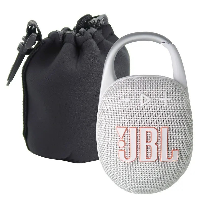 JBL Clip 5 Portable Waterproof Wireless Speaker (White) with Waterproof Speaker Pouch