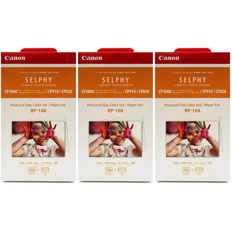 3 Packs Canon RP-108 High-Capacity Color Ink/Paper Set for SELPHY CP910 Printer