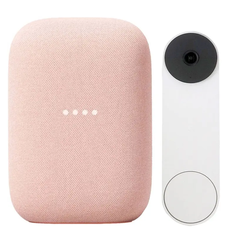 Google Nest Video Battery Doorbell White and Google Nest Audio Smart Speaker Sand