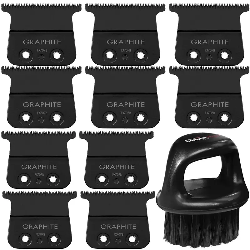 10x BaByliss Pro FX707B Fine Tooth Replacement T-Blade with Soft Knuckle Neck Brush