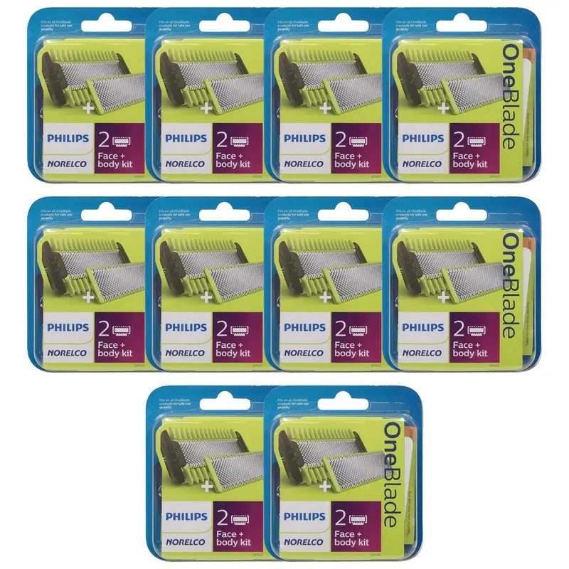 10x Philips Norelco Genuine OneBlade Replacement Blade Face + Body Kit, QP620/84