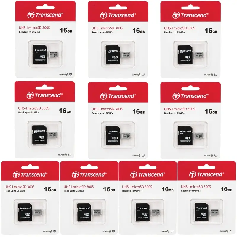 10 Unit Transcend 16GB 300s 95MB/s Class 10 Micro SDHC Memory Card with SD Adapter