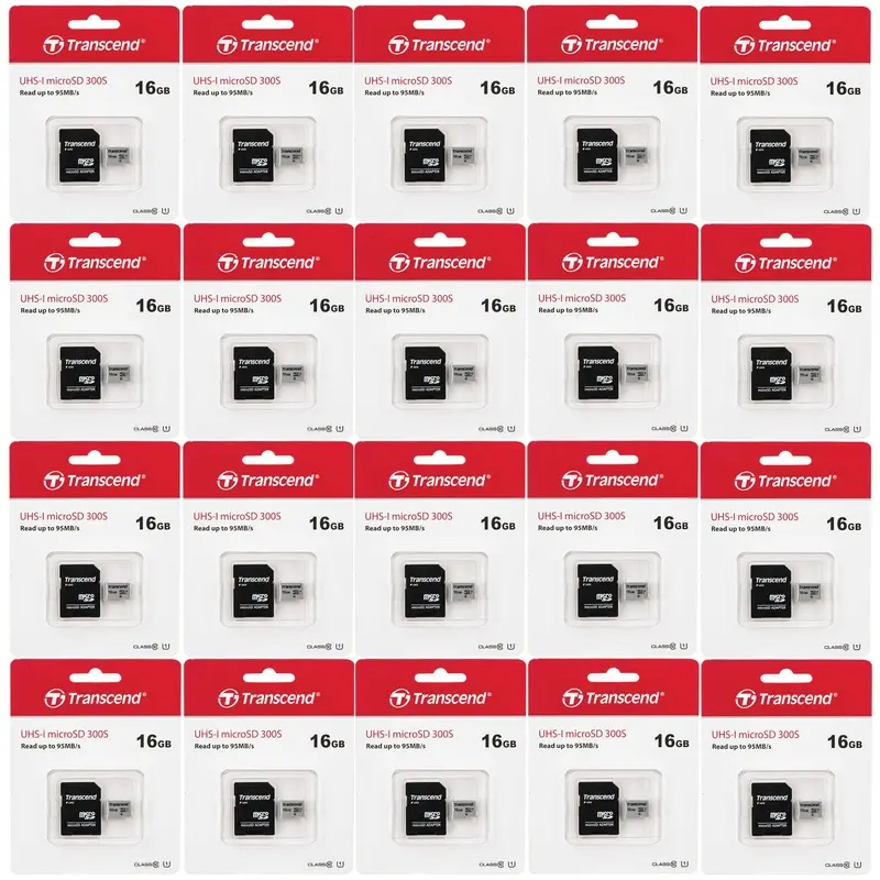 20x Transcend 16GB 300s 95MB/s Class 10 Micro SDHC Memory Card with SD Adapter