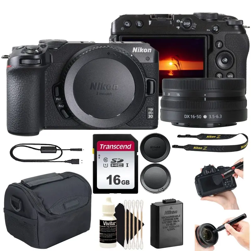Nikon Z30 20.2MP APS-C Mirrorless Camera with DX 16-50mm Lens (Black) Starter Bundle