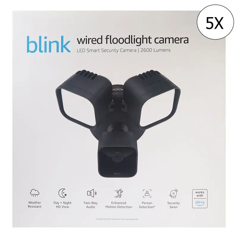 5x Blink Wired Floodlight Camera 2600 lumens Works with Alexa  1 camera (Black)