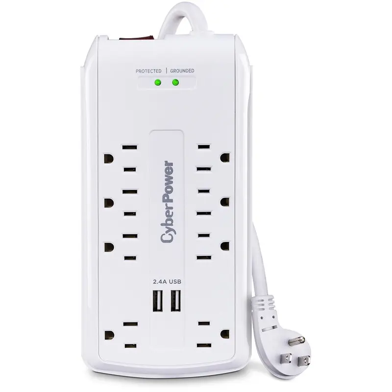 CyberPower 120V 8 Outlets 2-USB 2.4A EMI/RFI 6.0 Feet Cord White
