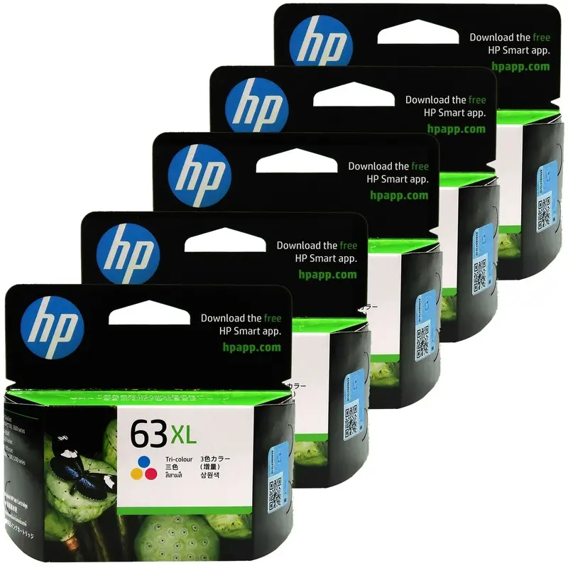 5x HP 63XL High Yield Tri-color Original Ink Cartridge - 300 Pages (F6U63AA)
