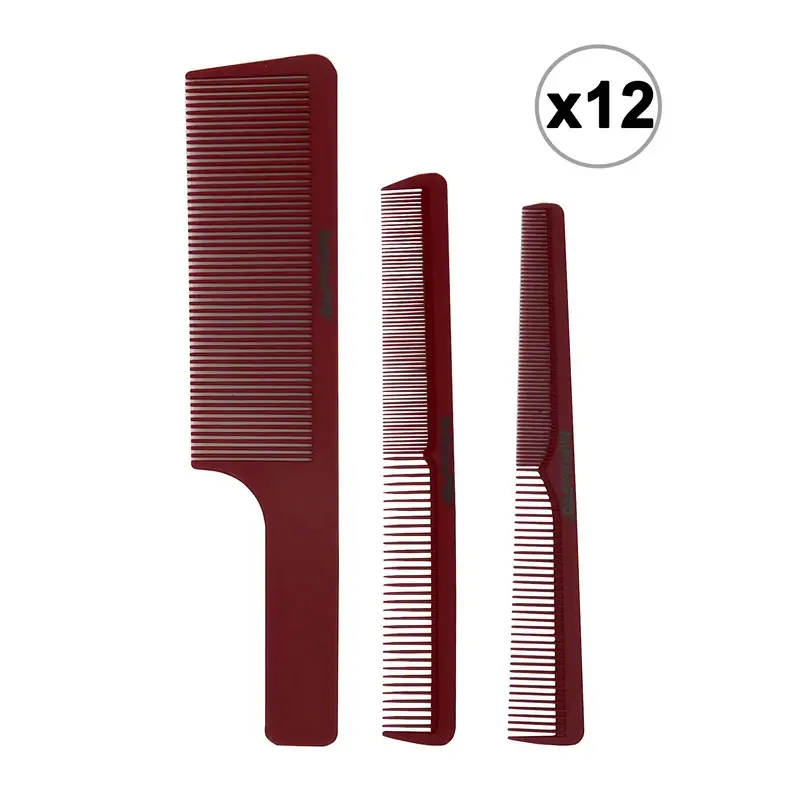 12x Babyliss Pro Barberology Comb Set (Clipper, Cutting, Taper Combs) - Red