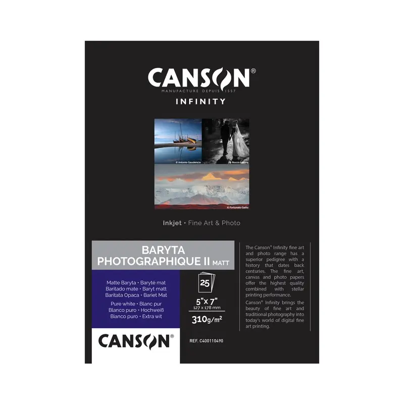 Canson Infinity Baryta Photographique II Matte Inkjet Paper, 310 gsm, 5 x 7" - 25 Sheets