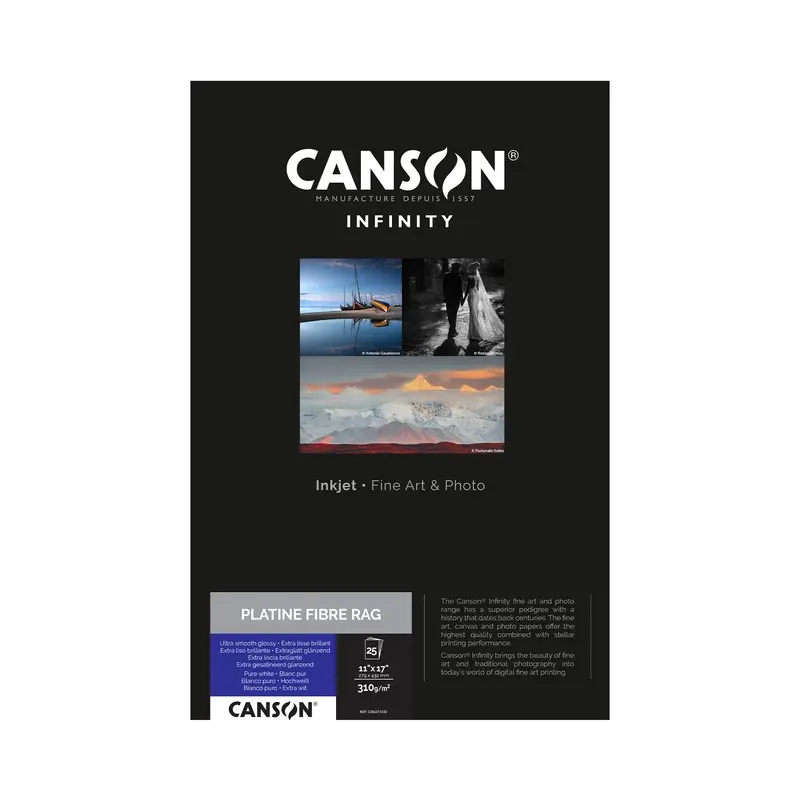 Canson Infinity Platine Fibre Rag Satin Inkjet Paper, 310 gsm, 11 x 17" - 25 Sheets