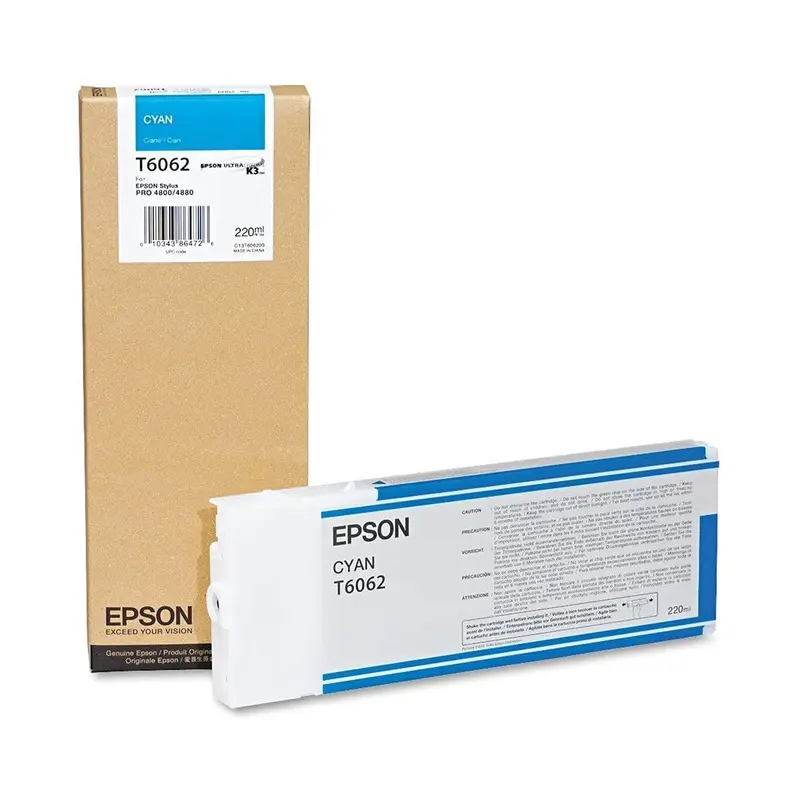 Epson T606200 UltraChrome K3 Cyan Ink Cartridge for Stylus Pro 4880 Printer - 220mL
