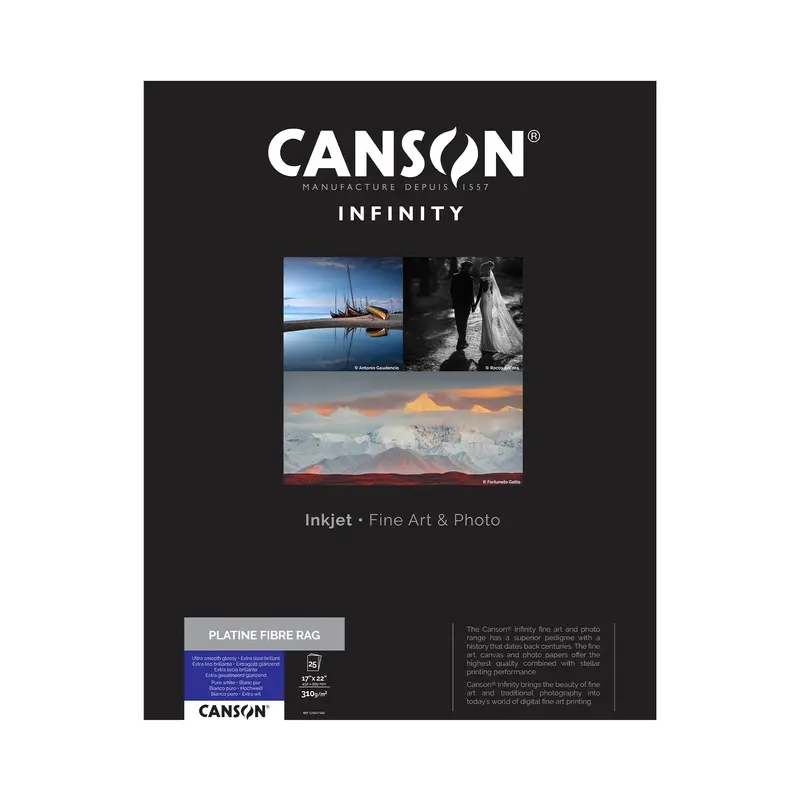 Canson Infinity Platine Fibre Rag Satin Inkjet Paper, 310 gsm, 17 x 22" - 25 Sheets