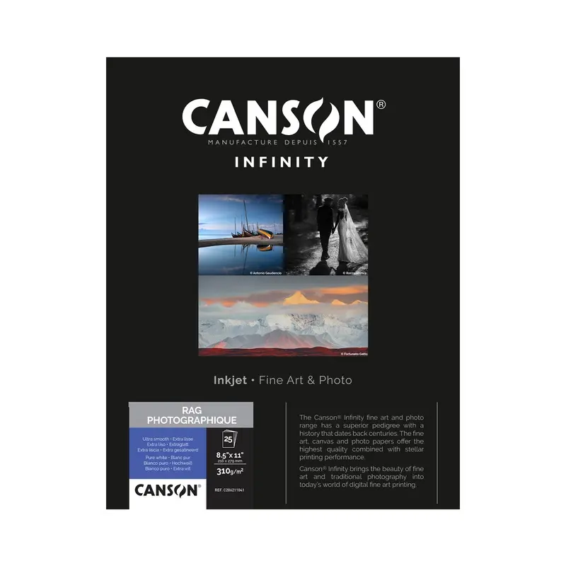 Canson Infinity Rag Photographique Matte Inkjet Paper, 310 gsm, 8.5 x 11" - 25 Sheets