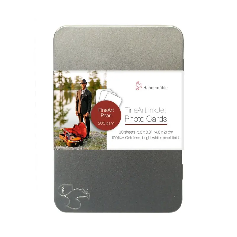 Hahnemhle FineArt Pearl Photo Cards in Tin Box, 285, A5 5.8" x 8.3" - 30 Cards