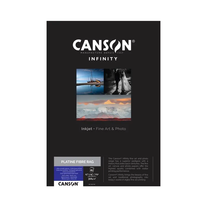 Canson Infinity Platine Fibre Rag Satin Inkjet Paper, 310 gsm, 13 x 19" - 25 Sheets