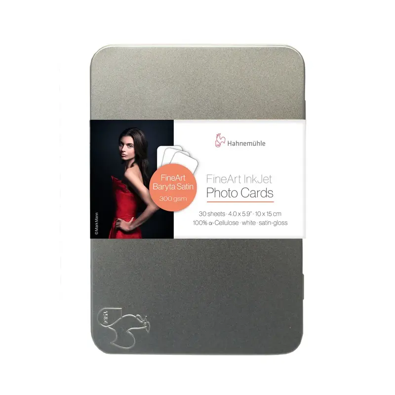 Hahnemhle FineArt Baryta Satin Photo Cards in Tin Box, 300, 4" x 6" - 30 Cards