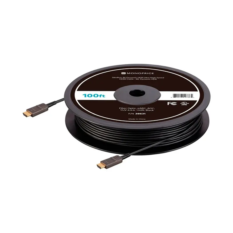 Monoprice 8K Ultra High Speed Fiber Optic HDMI Cable, 100' - Black