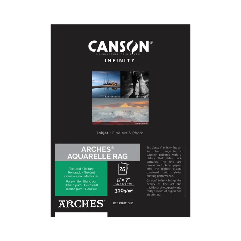 Canson Infinity ARCHES Aquarelle Rag Matte Inkjet Paper, 310 gsm, 5 x 7" - 25 Sheets