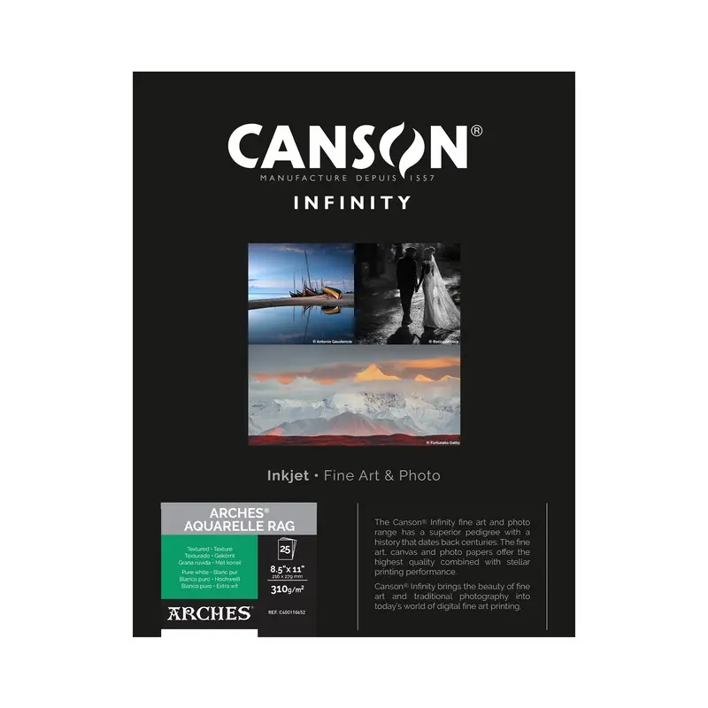 Canson Infinity ARCHES Aquarelle Rag Matte Inkjet Paper, 310 gsm, 8.5 x 11" - 25 Sheets