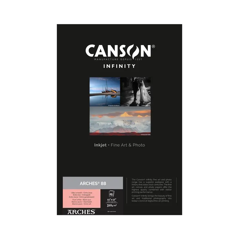 Canson Infinity ARCHES 88 Matte Inkjet Paper, 310 gsm, 11 x 17" - 25 Sheets