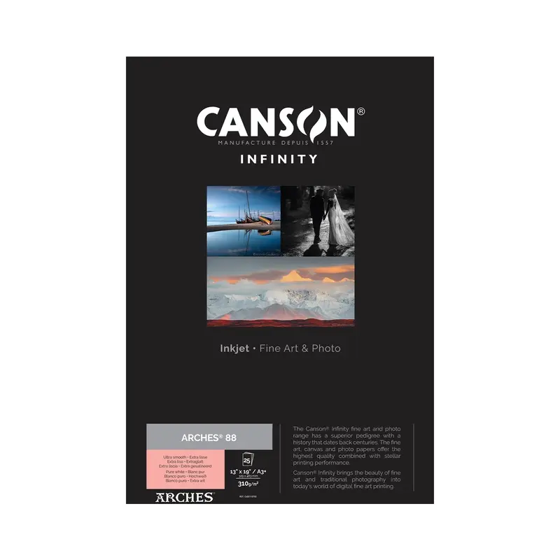 Canson Infinity ARCHES 88 Matte Inkjet Paper, 310 gsm, 13 x 19" - 25 Sheets