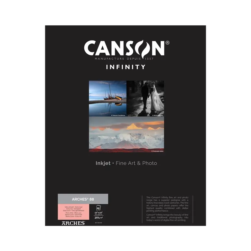 Canson Infinity ARCHES 88 Matte Inkjet Paper, 310 gsm, 17 x 22" - 25 Sheets