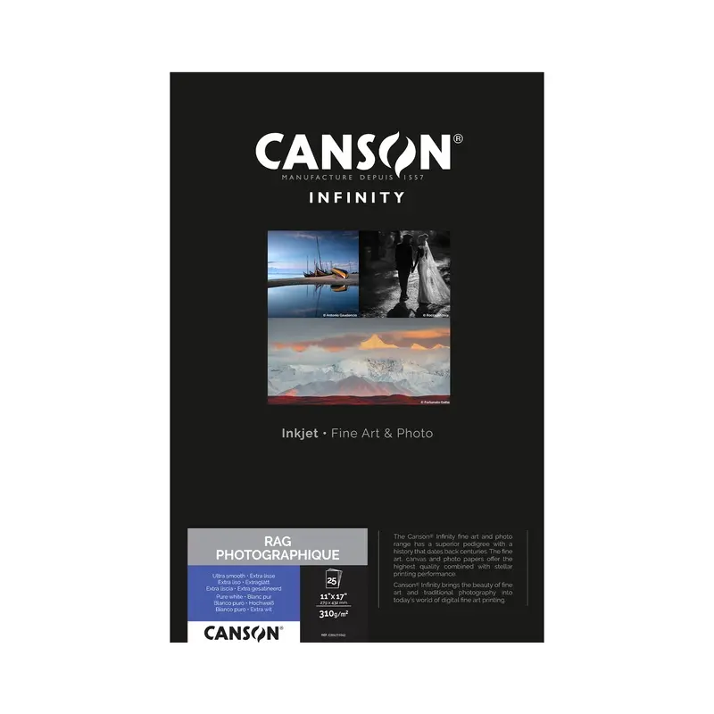Canson Infinity Rag Photographique Matte Inkjet Paper, 310 gsm, 11" x 17" - 25 Sheets