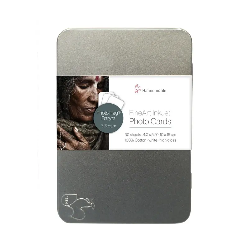 Hahnemhle Photo Rag Baryta Glossy FineArt Photo Cards in Tin Box, 315, 4" x 6" - 30 Cards