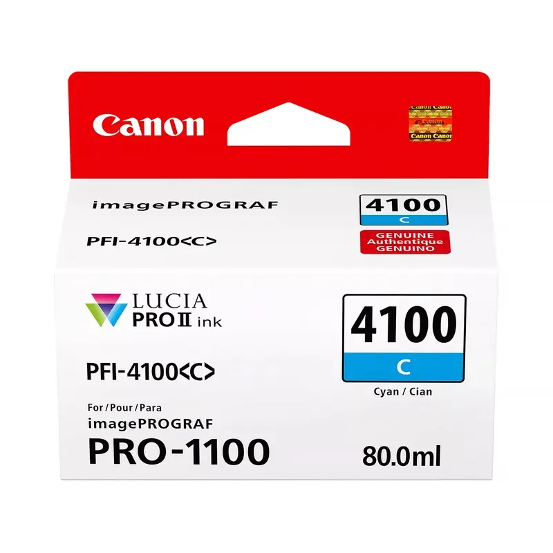 Canon PFI-4100 Cyan Pigment Ink Cartridge for imagePROGRAF PRO-1100 Printer - 80mL