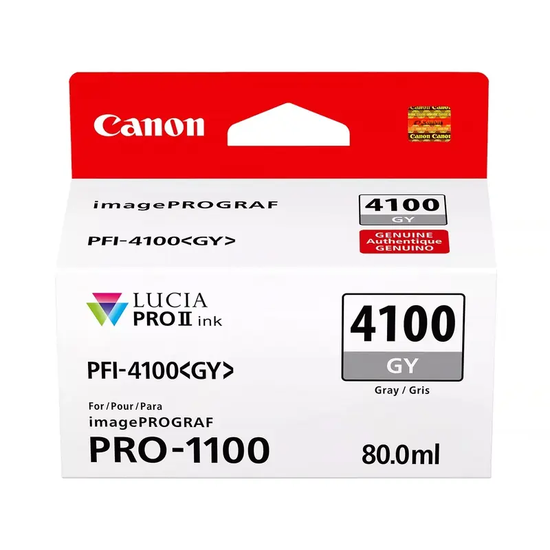 Canon PFI-4100 Gray Pigment Ink Cartridge for imagePROGRAF PRO-1100 Printer - 80mL