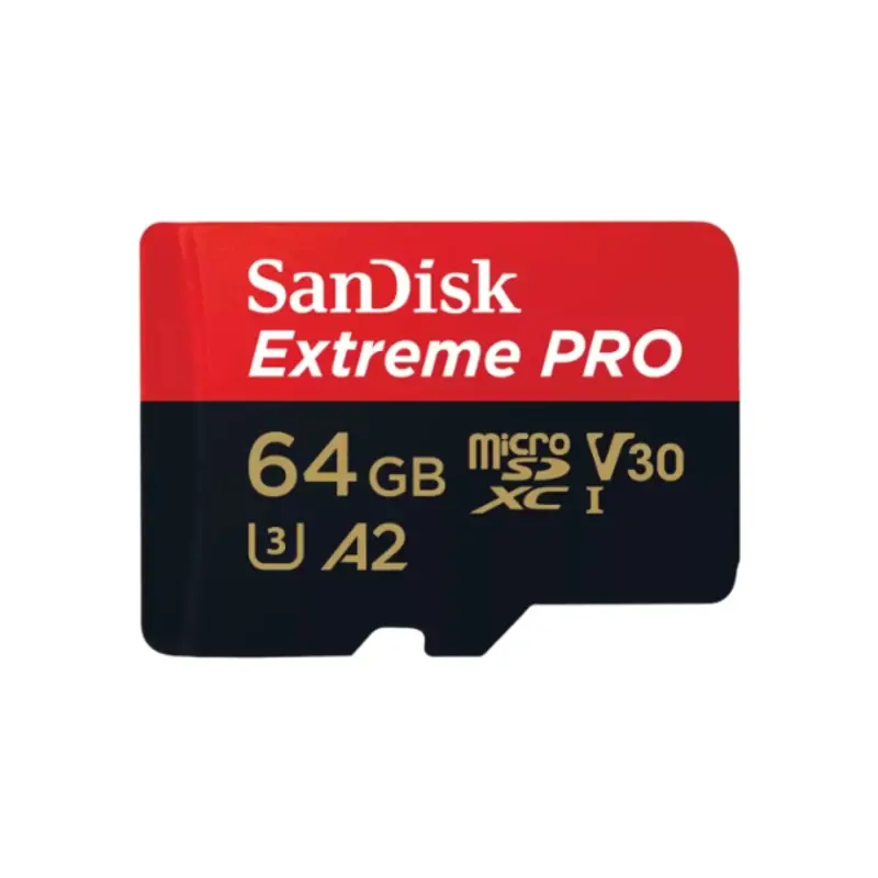 SanDisk Extreme Pro microSDXC V30, U3, C10, UHS-I Card 64GB 200MB/s Read Write 90MB/s