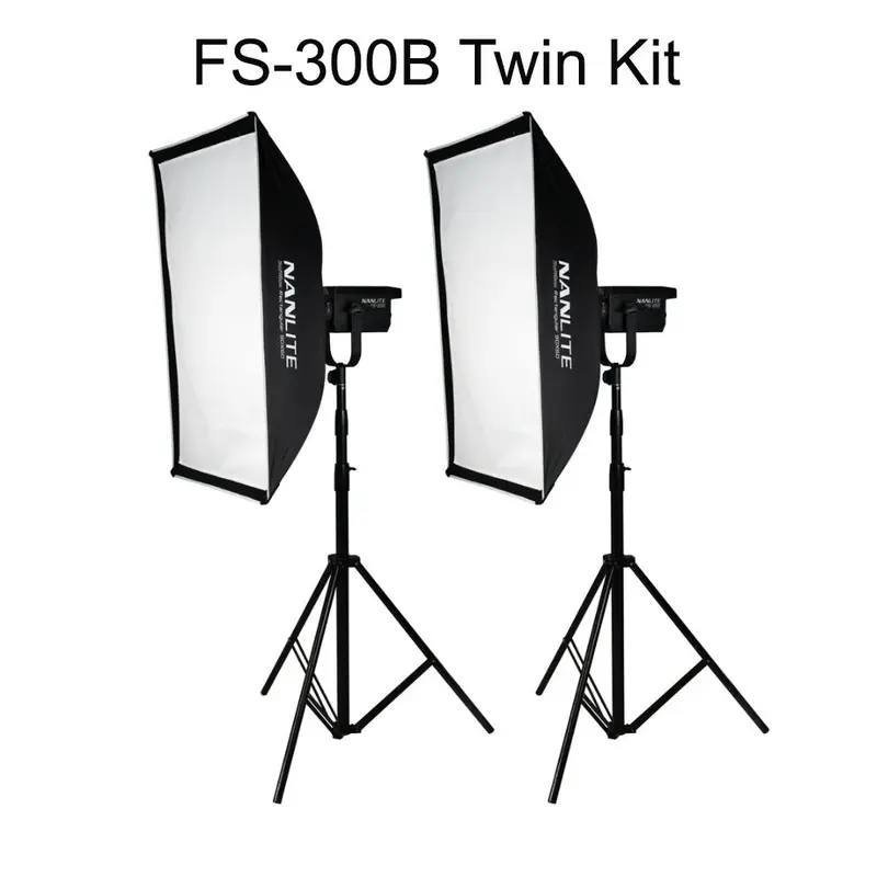 Nanlite FS-300B Twin 5600K Bi- Colour LED Kit - 2x FS300B, 2x Softbox, 2x Stands, Case