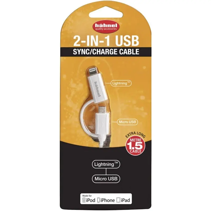 Hahnel 2 in 1 USB Sync Charge cable 1.5m