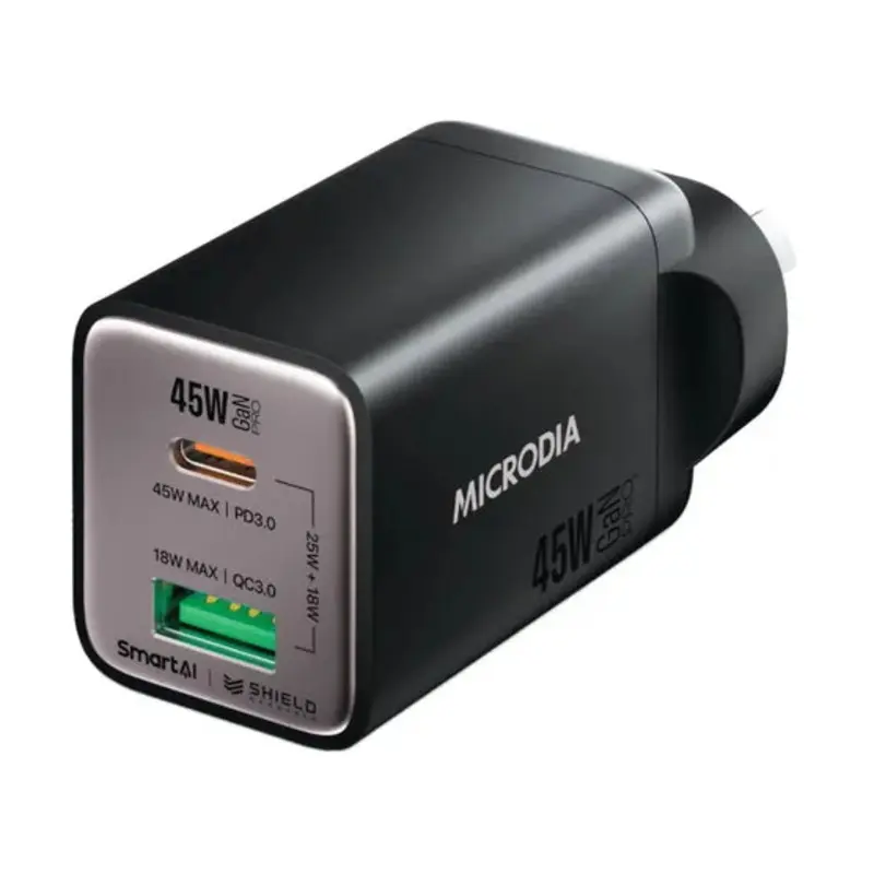 MICRODIA SMARTCube Nano 45W Dual Port GaN Wall Charger - Black