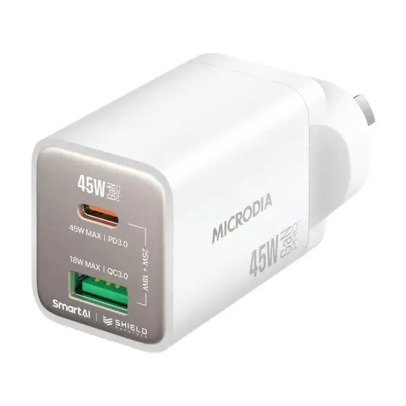 MICRODIA SMARTCube Nano 45W Dual Port GaN Wall Charger - White