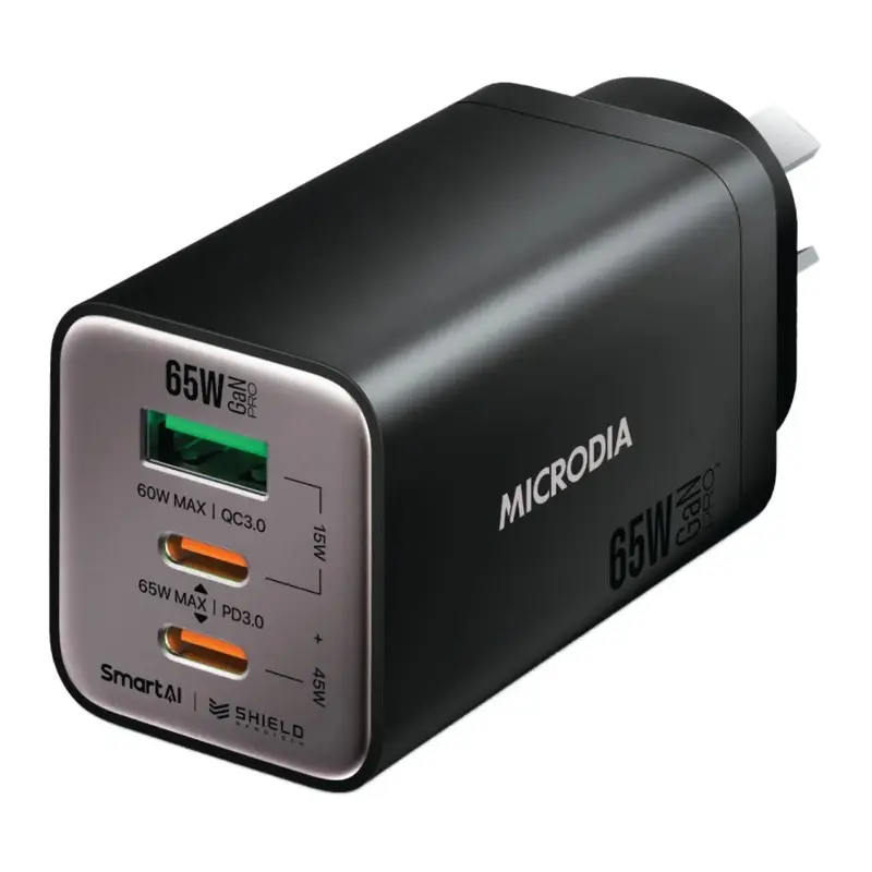 MICRODIA SMARTCube Nano 65W Tri Port GaN Wall Charger - Black