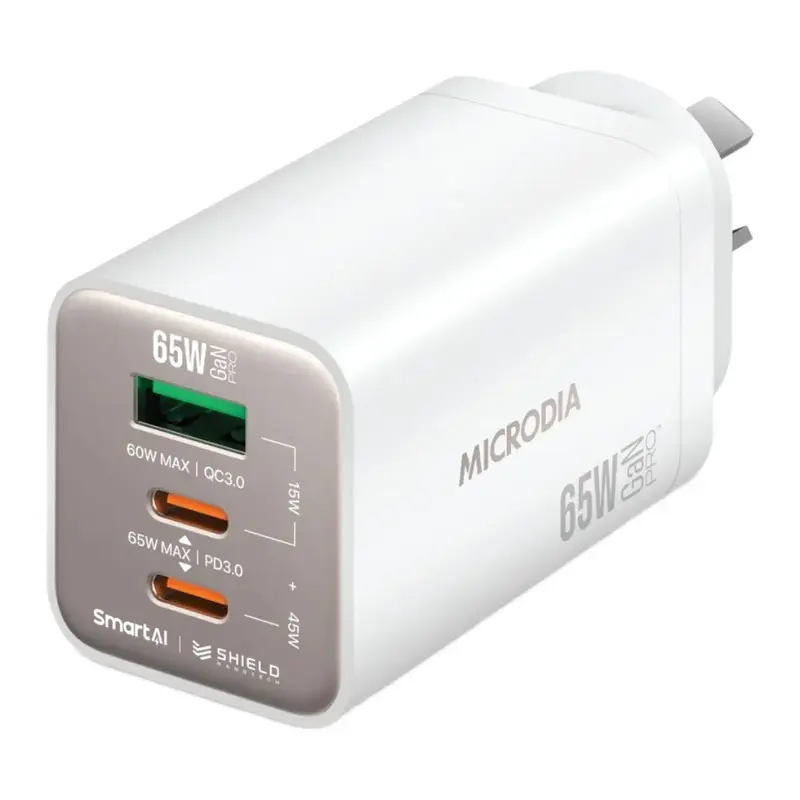 MICRODIA SMARTCube Nano 65W Tri Port GaN Wall Charger - White